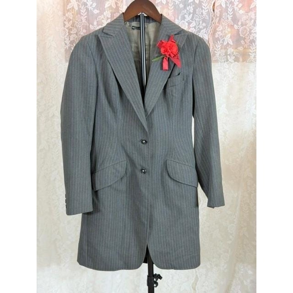 Vtg 1950-60's Equestrian Correct Riding Apparel Grey Pinstripe Longline Blazer